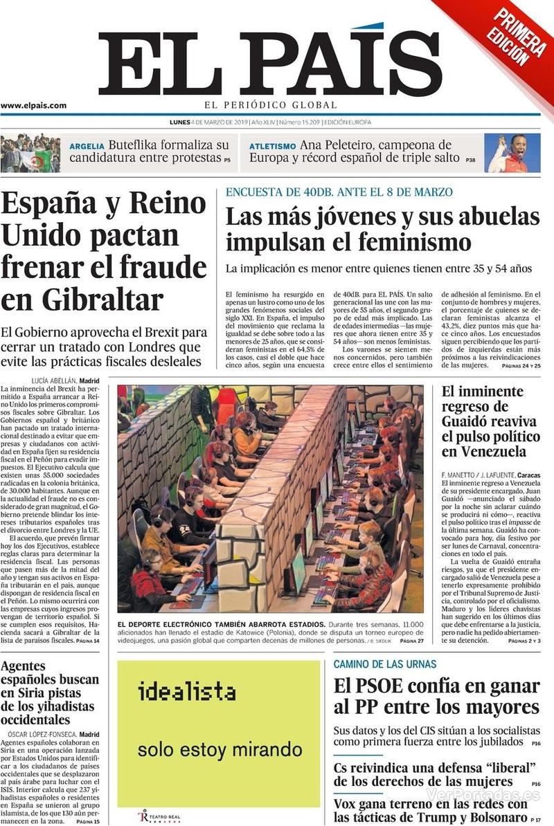 Portada El País 2019-03-05