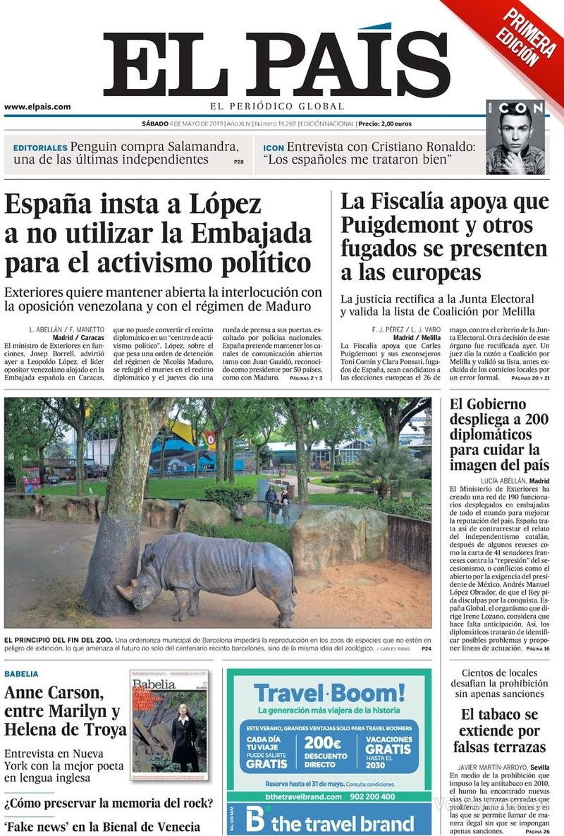 Portada El País 2019-05-05