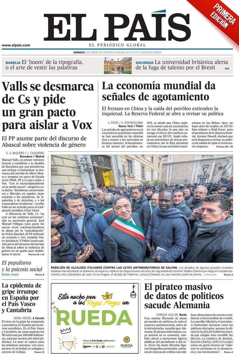 Portada El País 2019-01-06