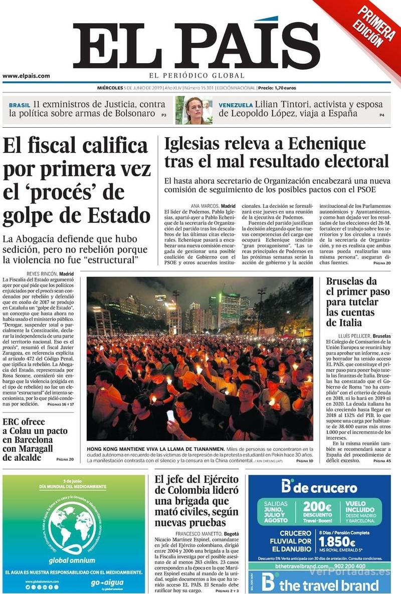Portada El País 2019-06-06