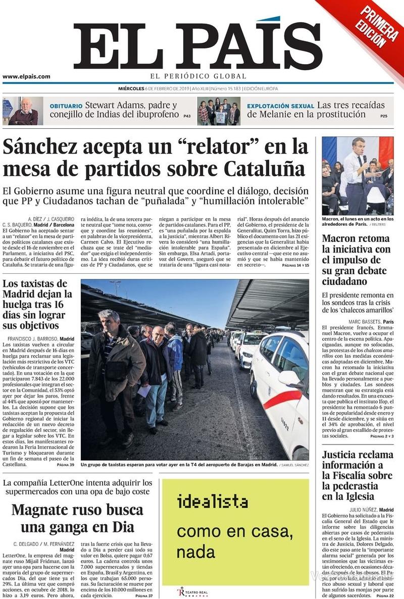 Portada El País 2019-02-07