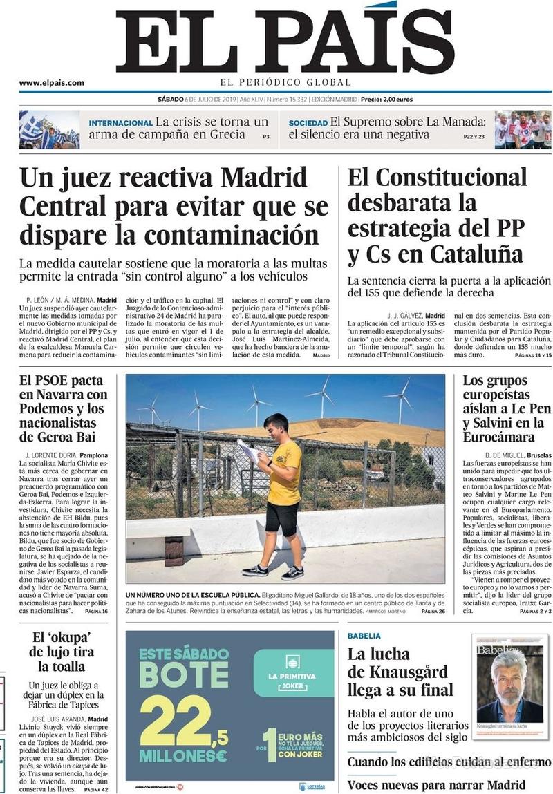 Portada El País 2019-07-07