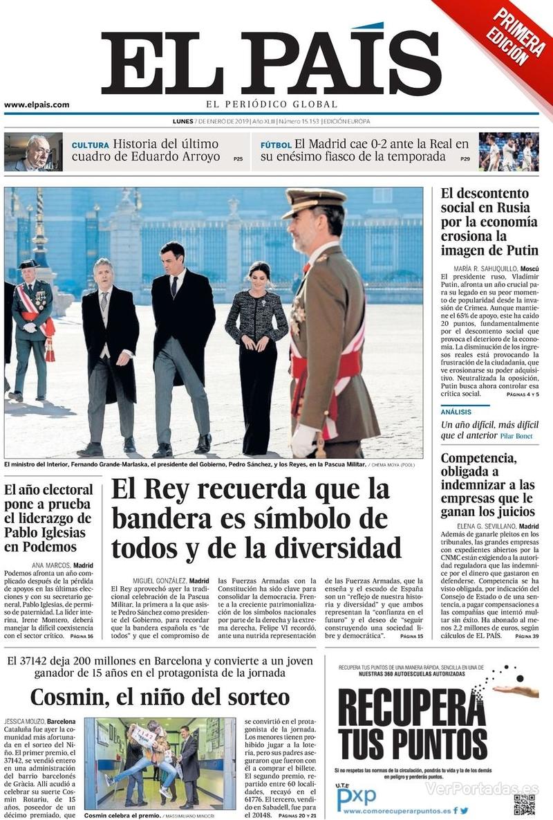 Portada El País 2019-01-08