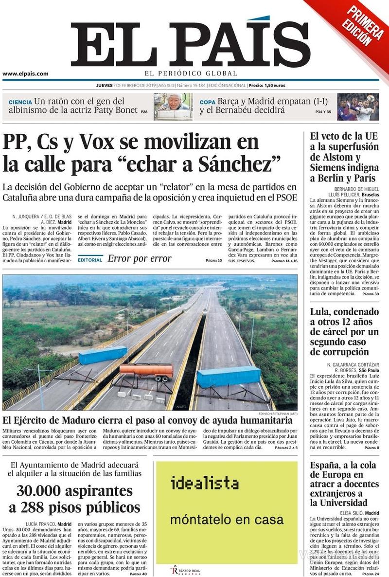 Portada El País 2019-02-08