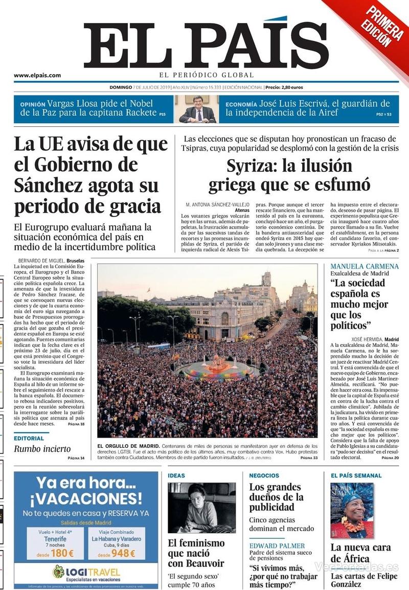 Portada El País 2019-07-08