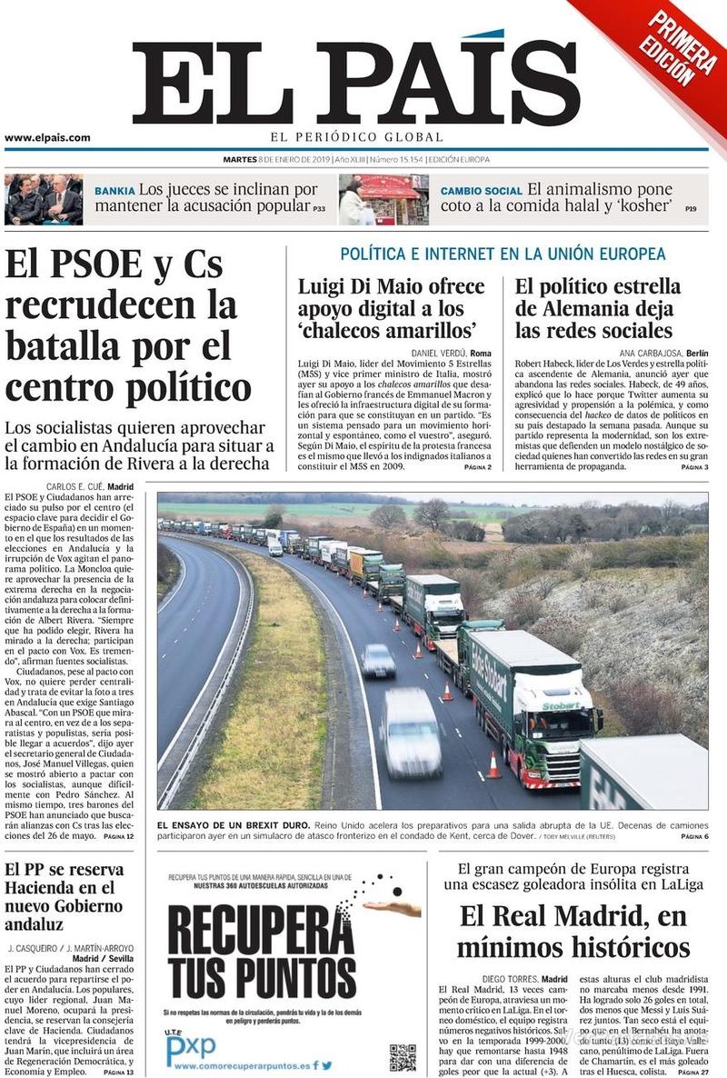 Portada El País 2019-01-09