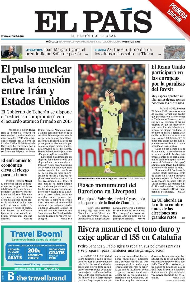 Portada El País 2019-05-09
