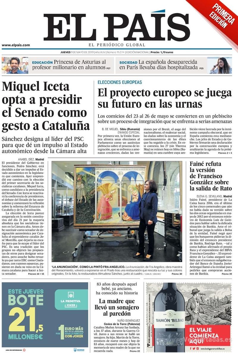 Portada El País 2019-05-10
