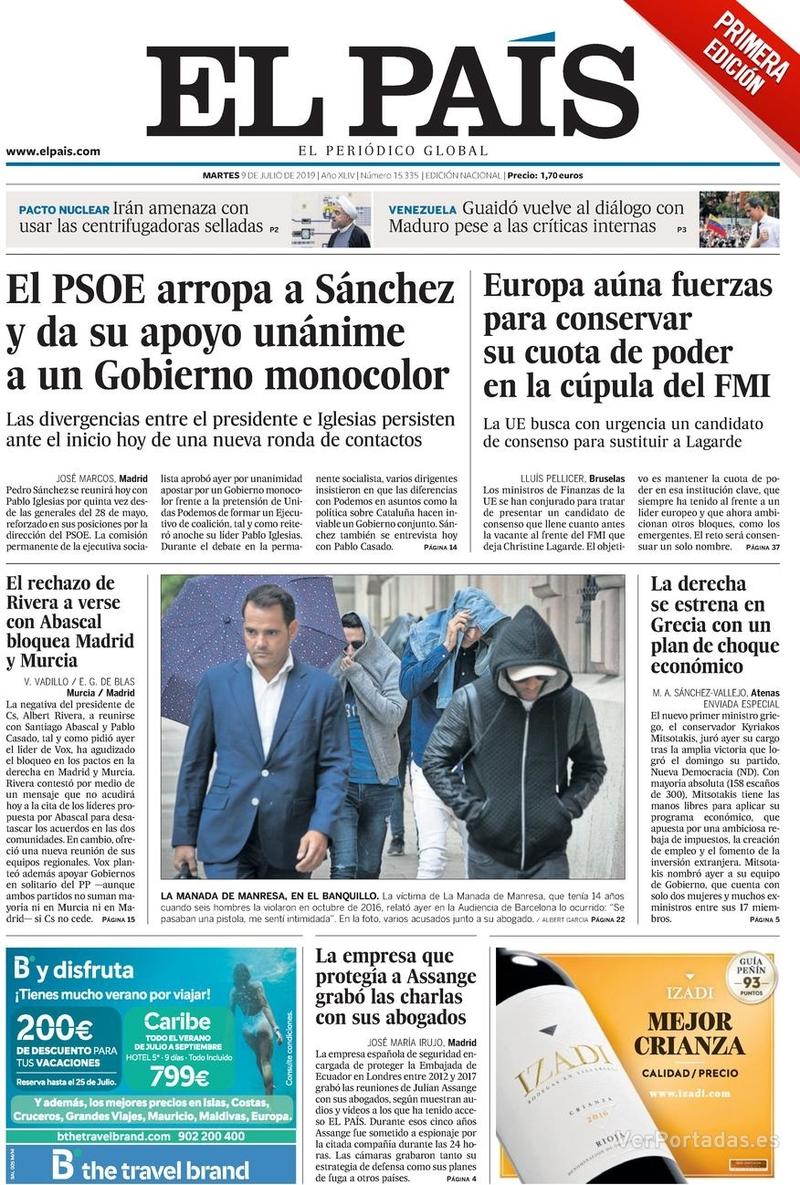 Portada El País 2019-07-10