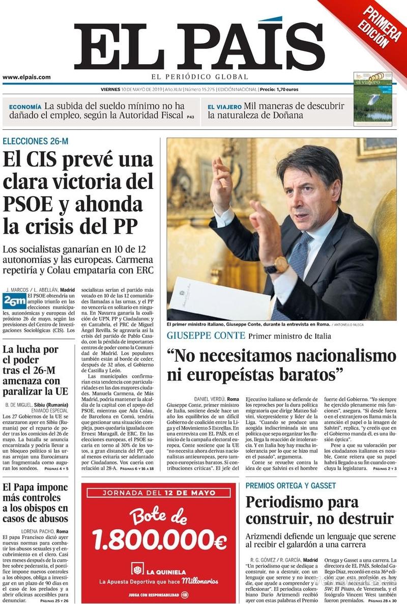Portada El País 2019-05-11