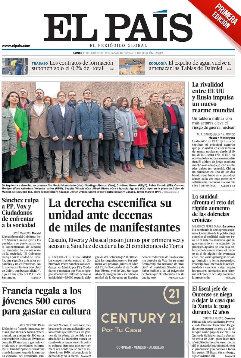 Portada El País 2019-02-12
