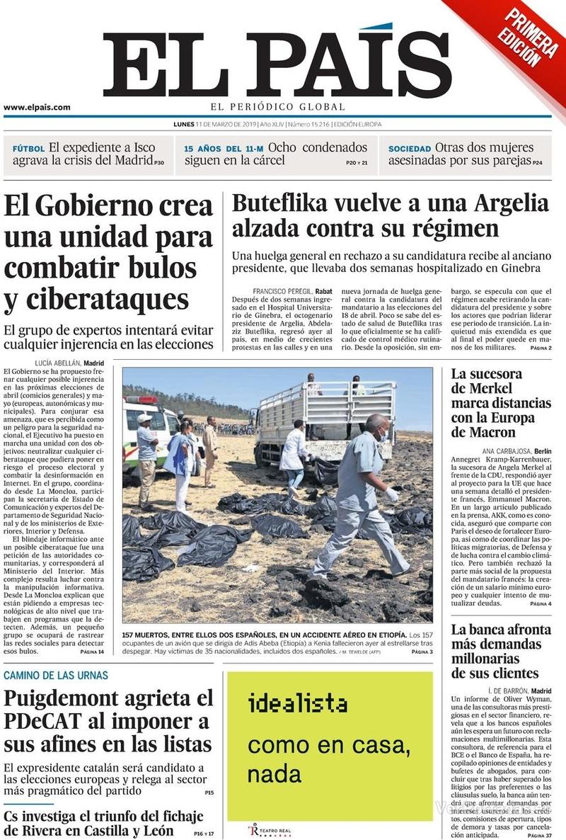 Portada El País 2019-03-12