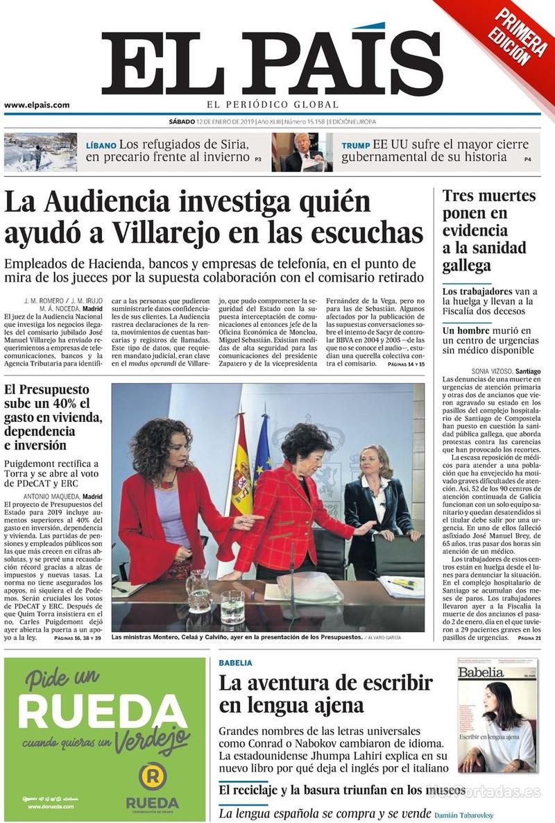 Portada El País 2019-01-13