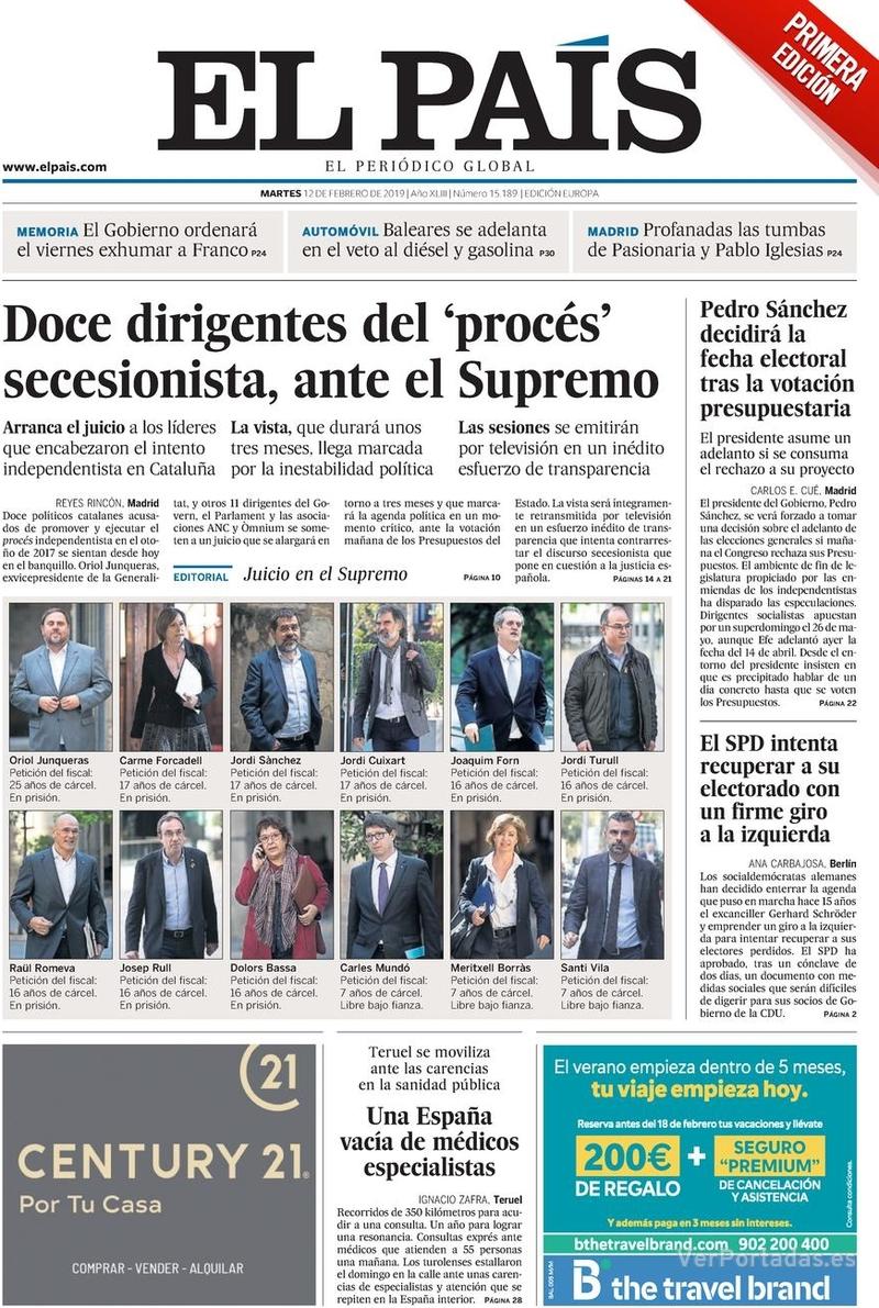 Portada El País 2019-02-13