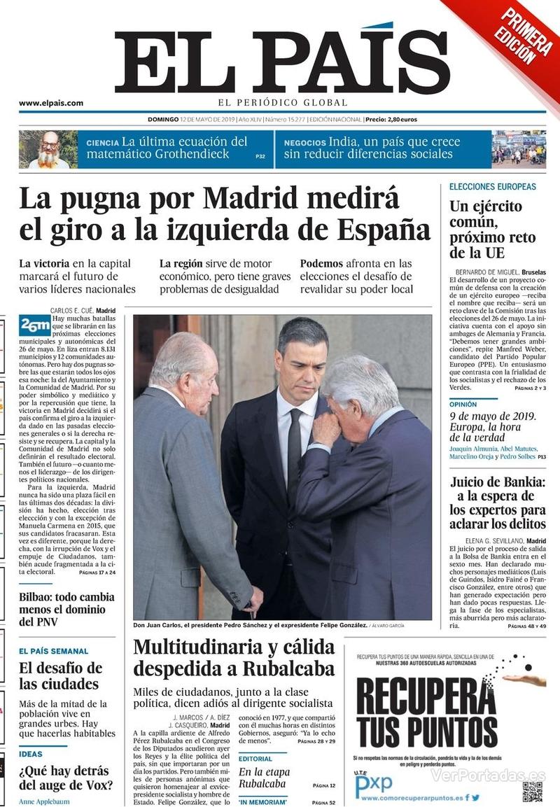 Portada El País 2019-05-13