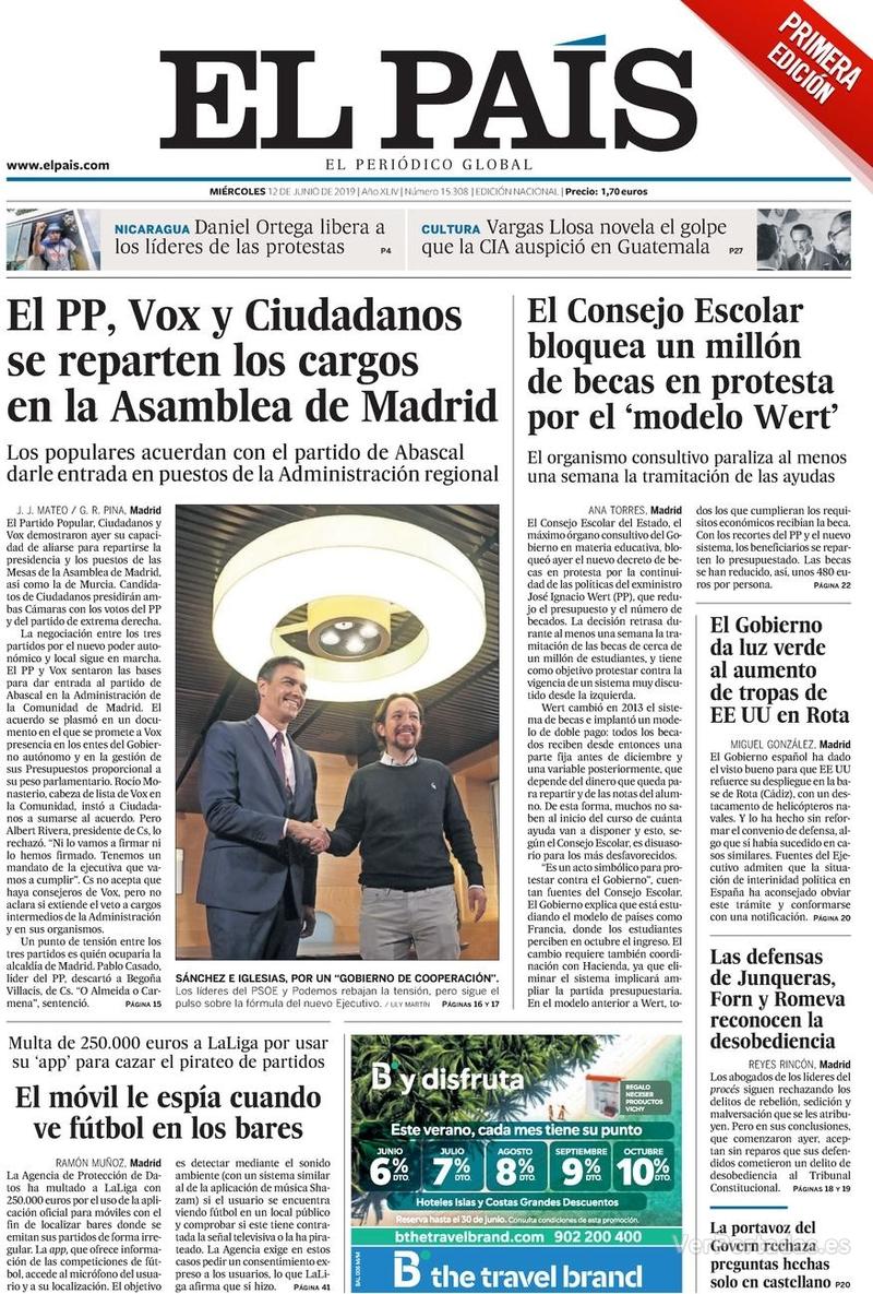 Portada El País 2019-06-13