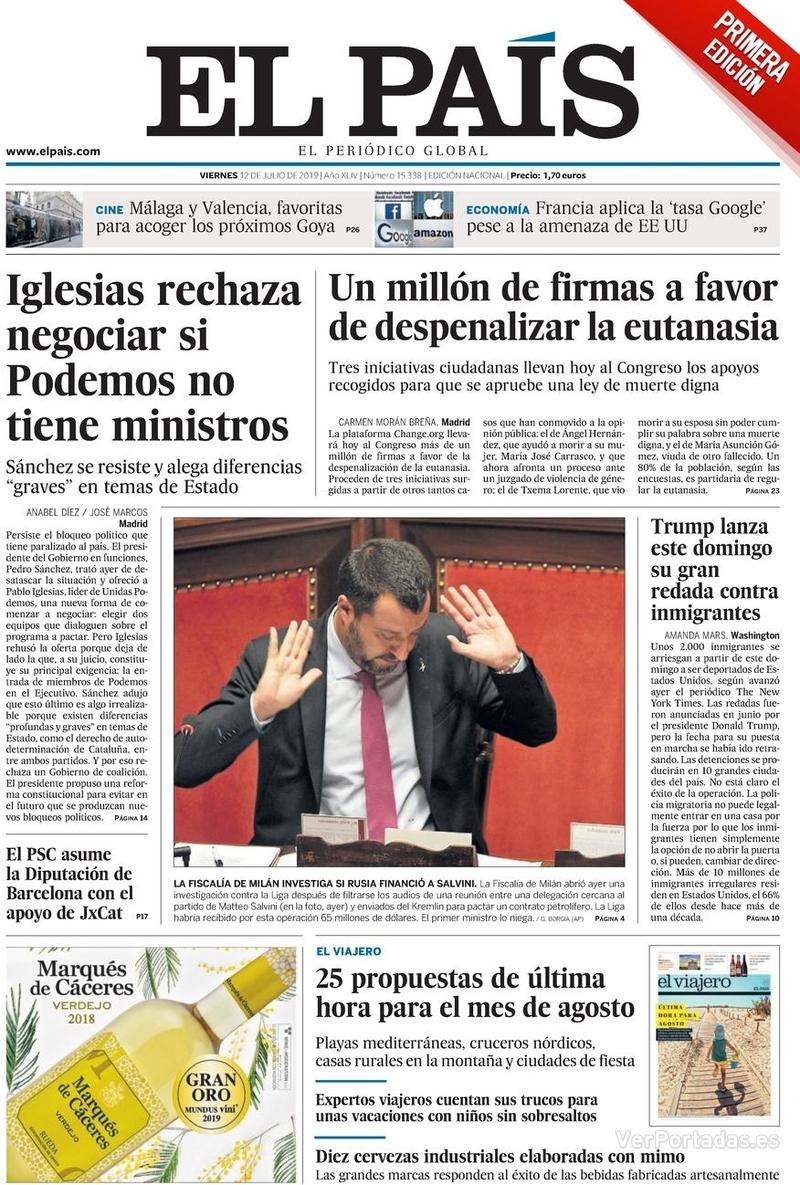 Portada El País 2019-07-13