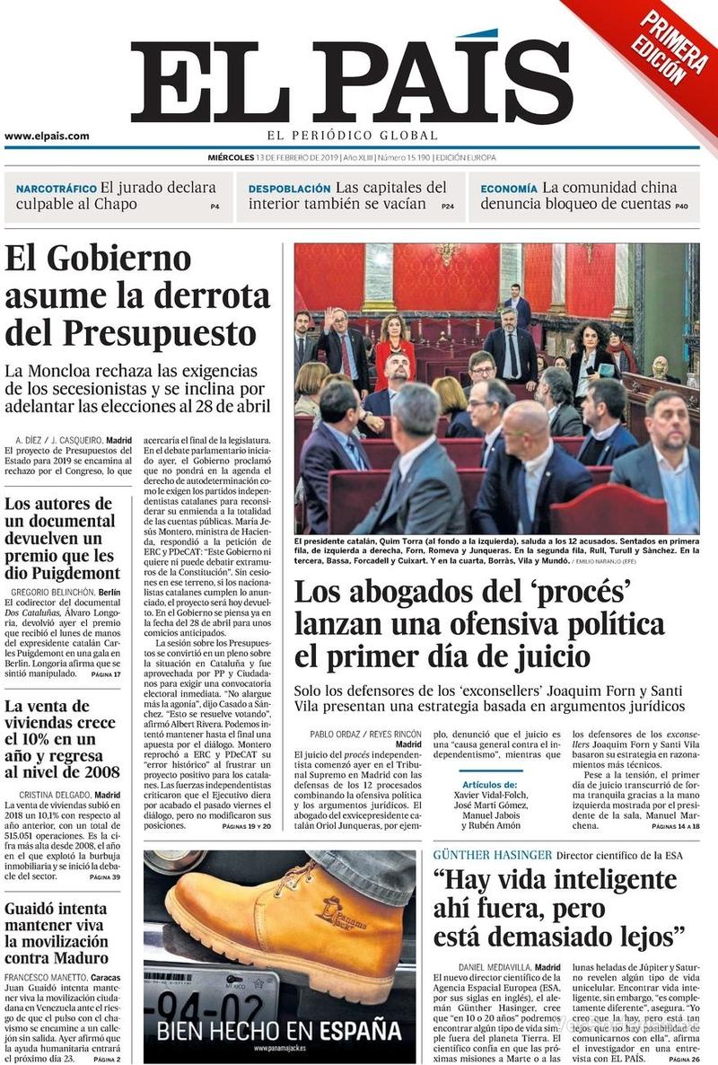 Portada El País 2019-02-14