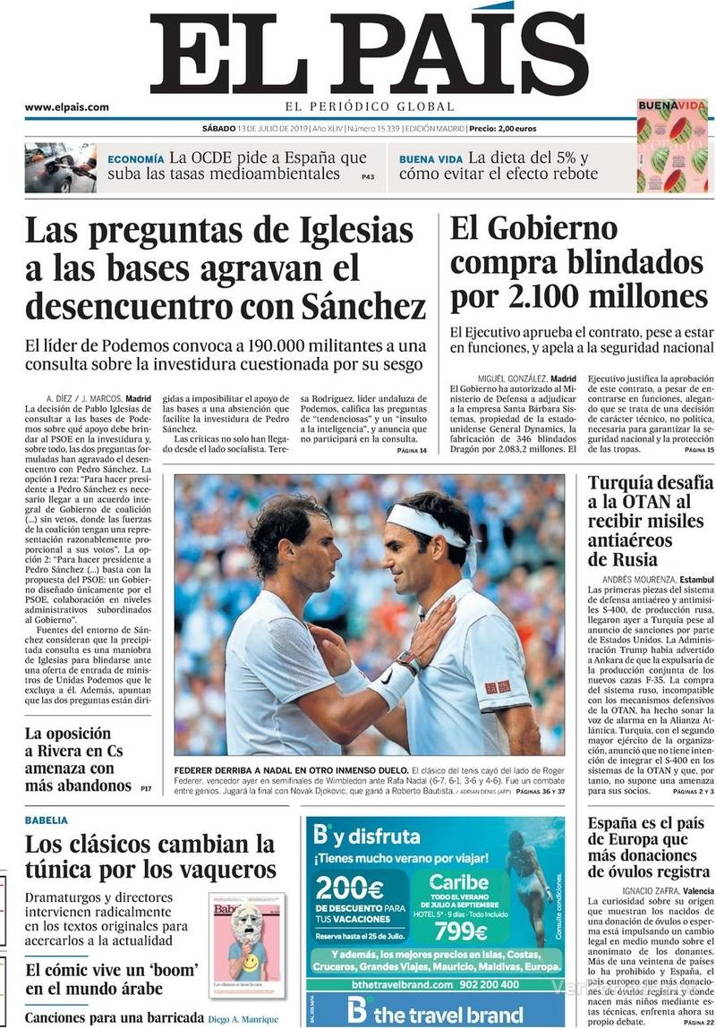 Portada El País 2019-07-14