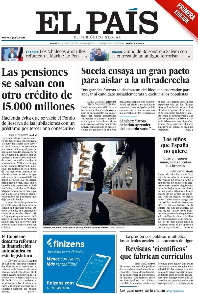 Portada El País 2019-01-15