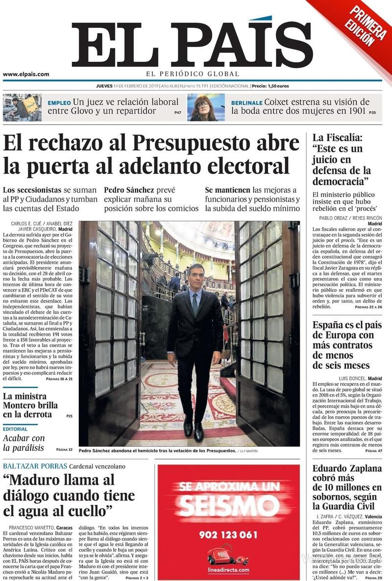 Portada El País 2019-02-15