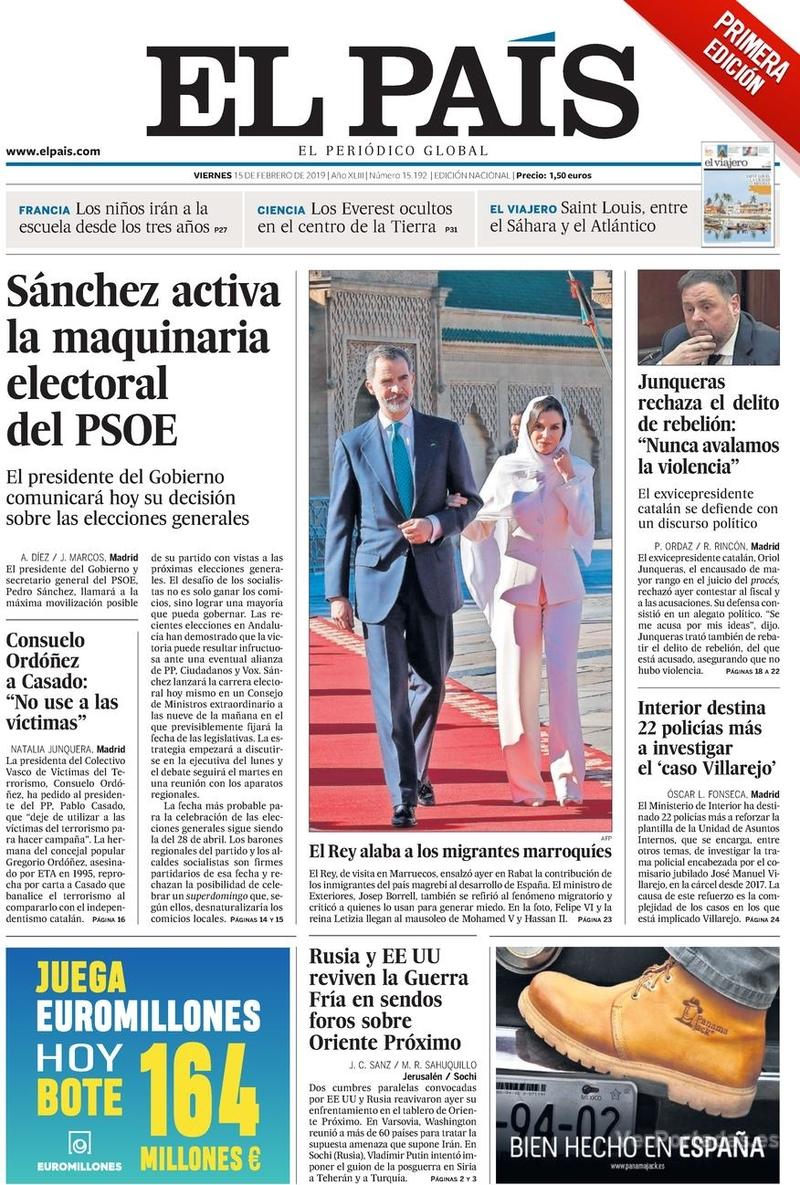 Portada El País 2019-02-16
