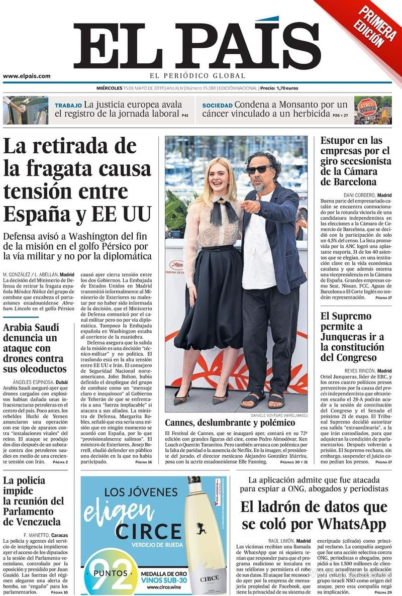 Portada El País 2019-05-16