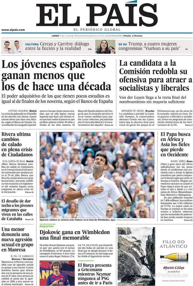 Portada El País 2019-07-16