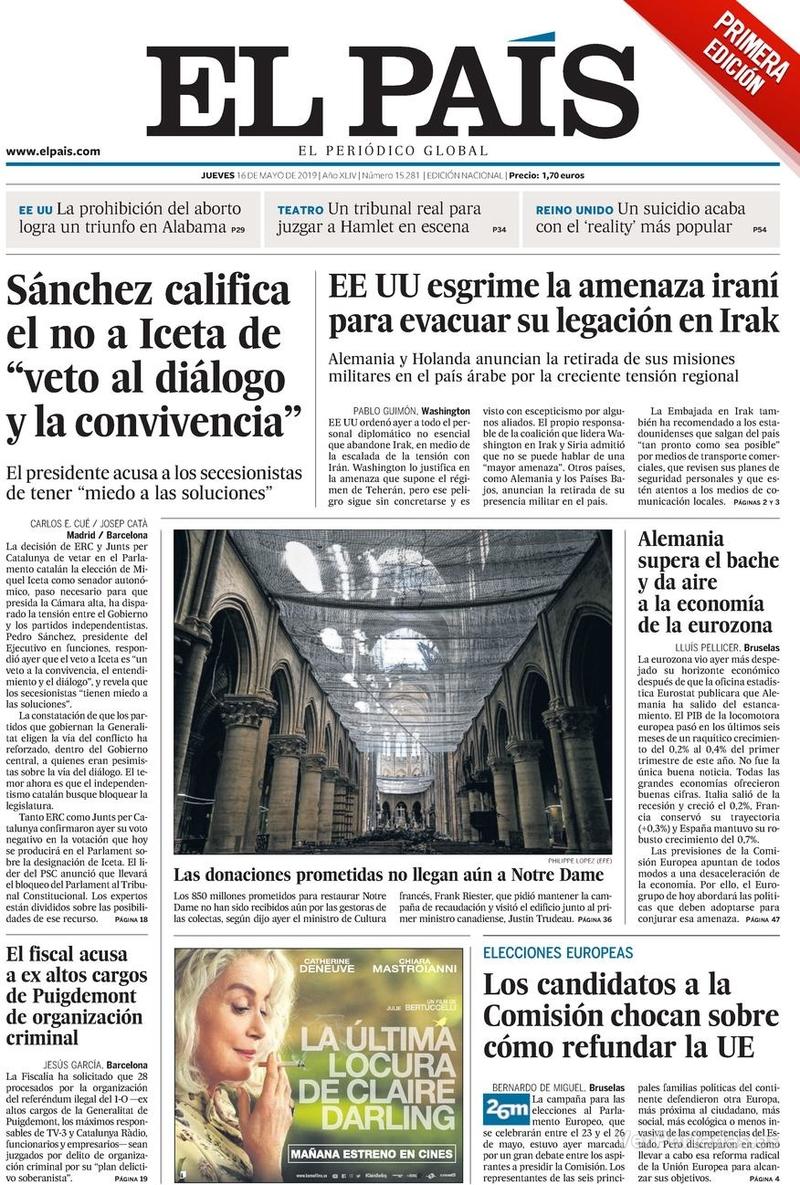 Portada El País 2019-05-17