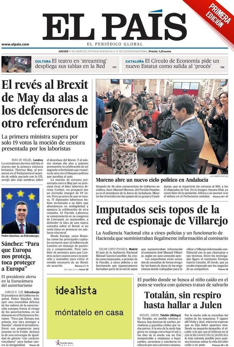 Portada El País 2019-01-18