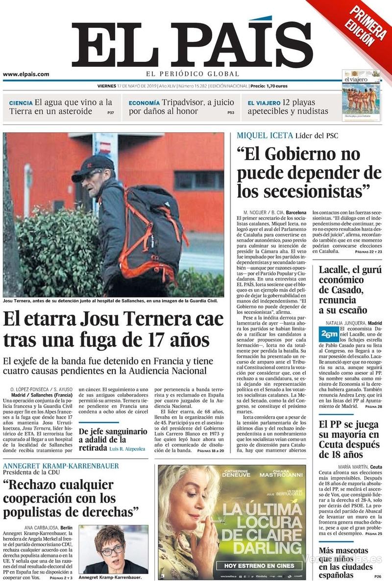 Portada El País 2019-05-18