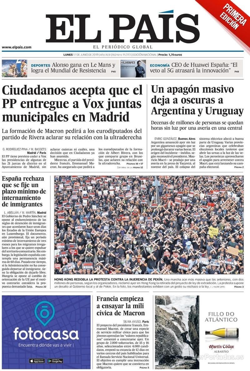 Portada El País 2019-06-18