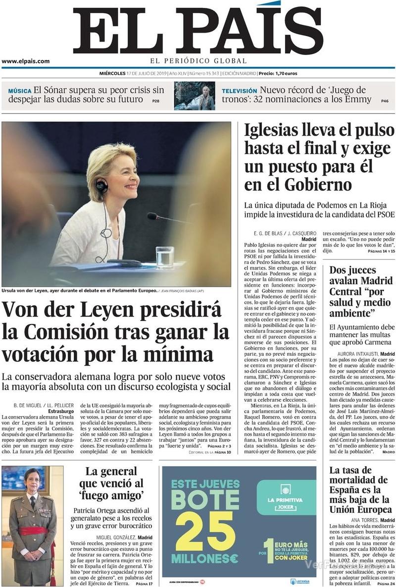 Portada El País 2019-07-18