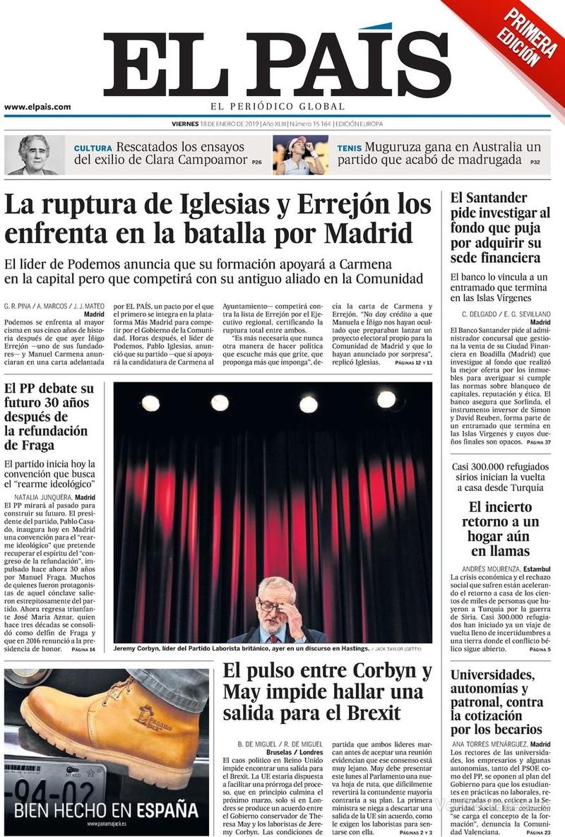 Portada El País 2019-01-19