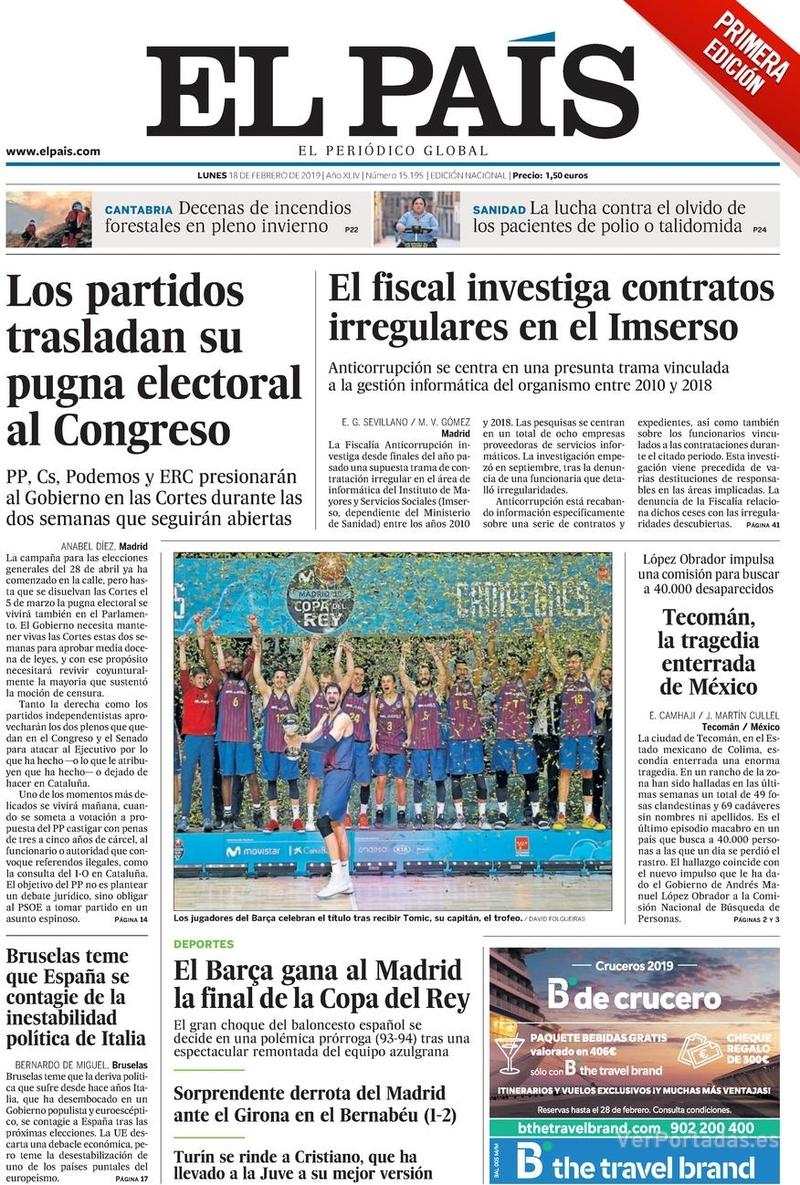 Portada El País 2019-02-19