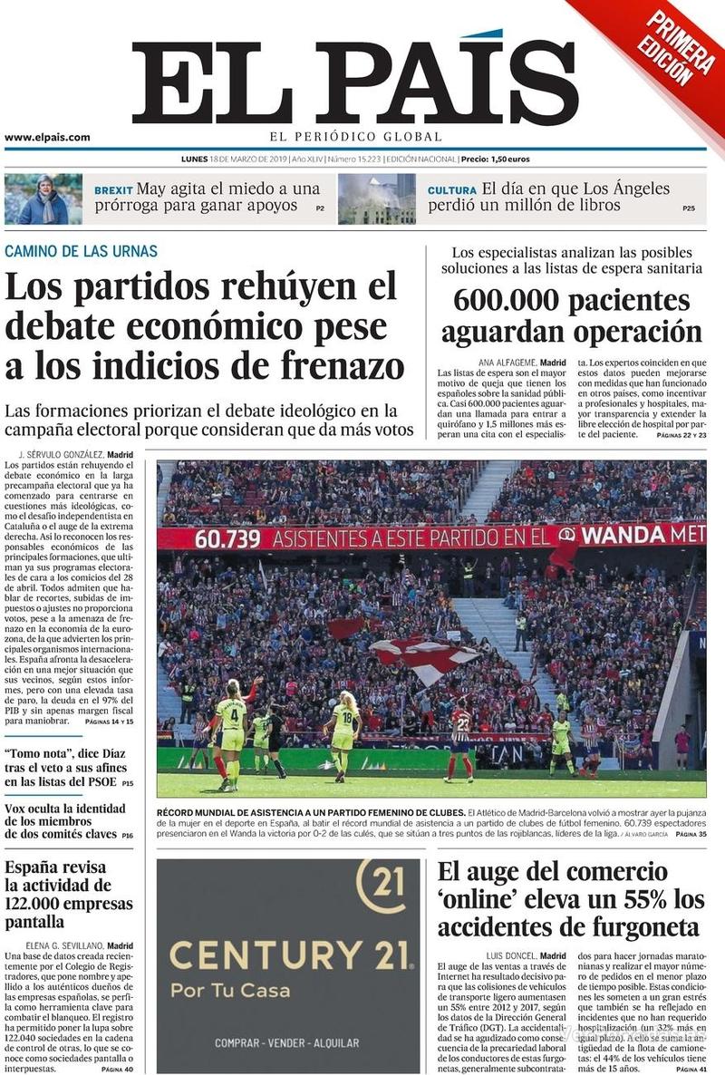 Portada El País 2019-03-19
