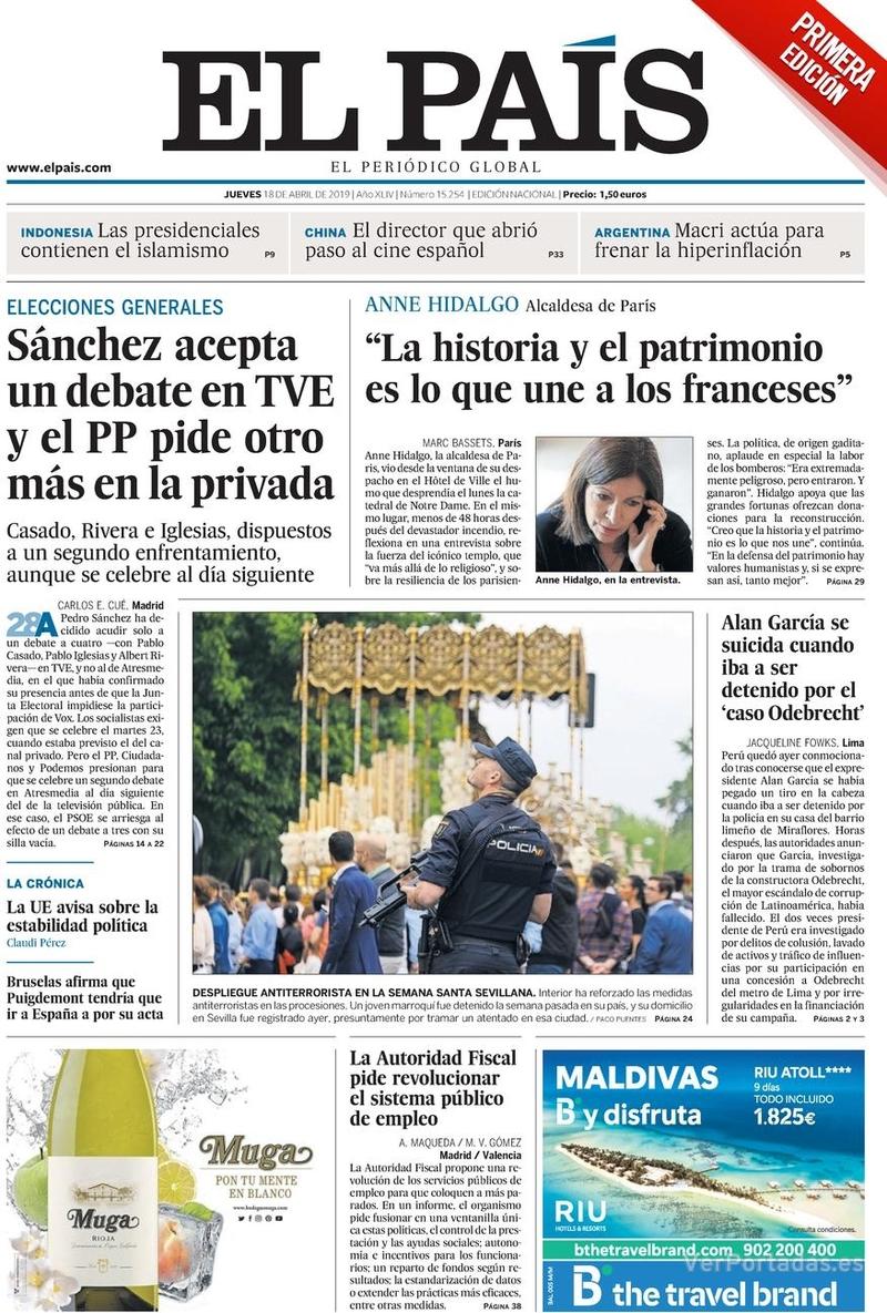 Portada El País 2019-04-19