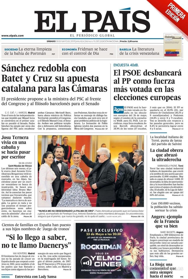 Portada El País 2019-05-19
