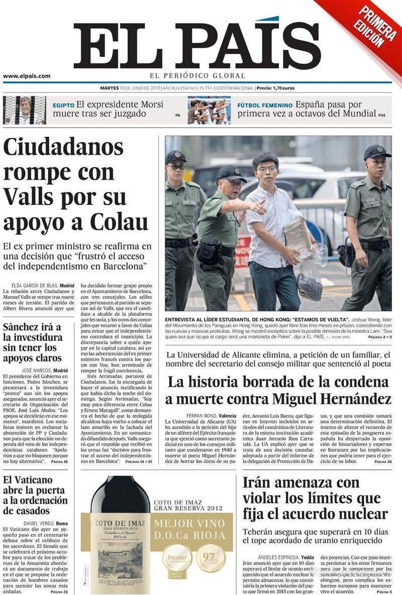 Portada El País 2019-06-19