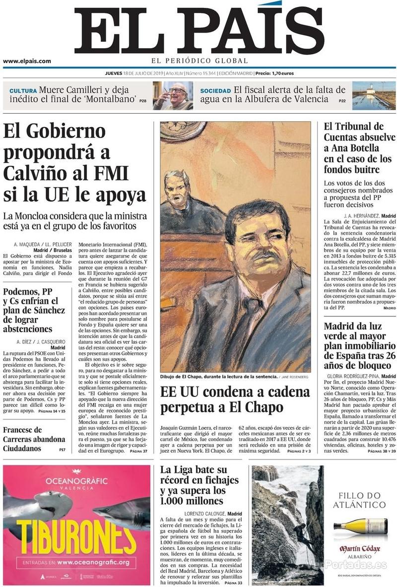 Portada El País 2019-07-19