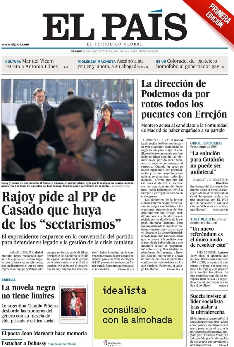 Portada El País 2019-01-20