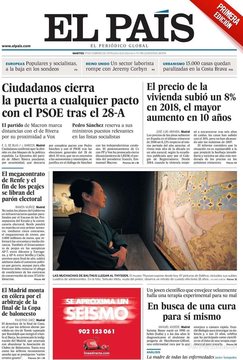 Portada El País 2019-02-20