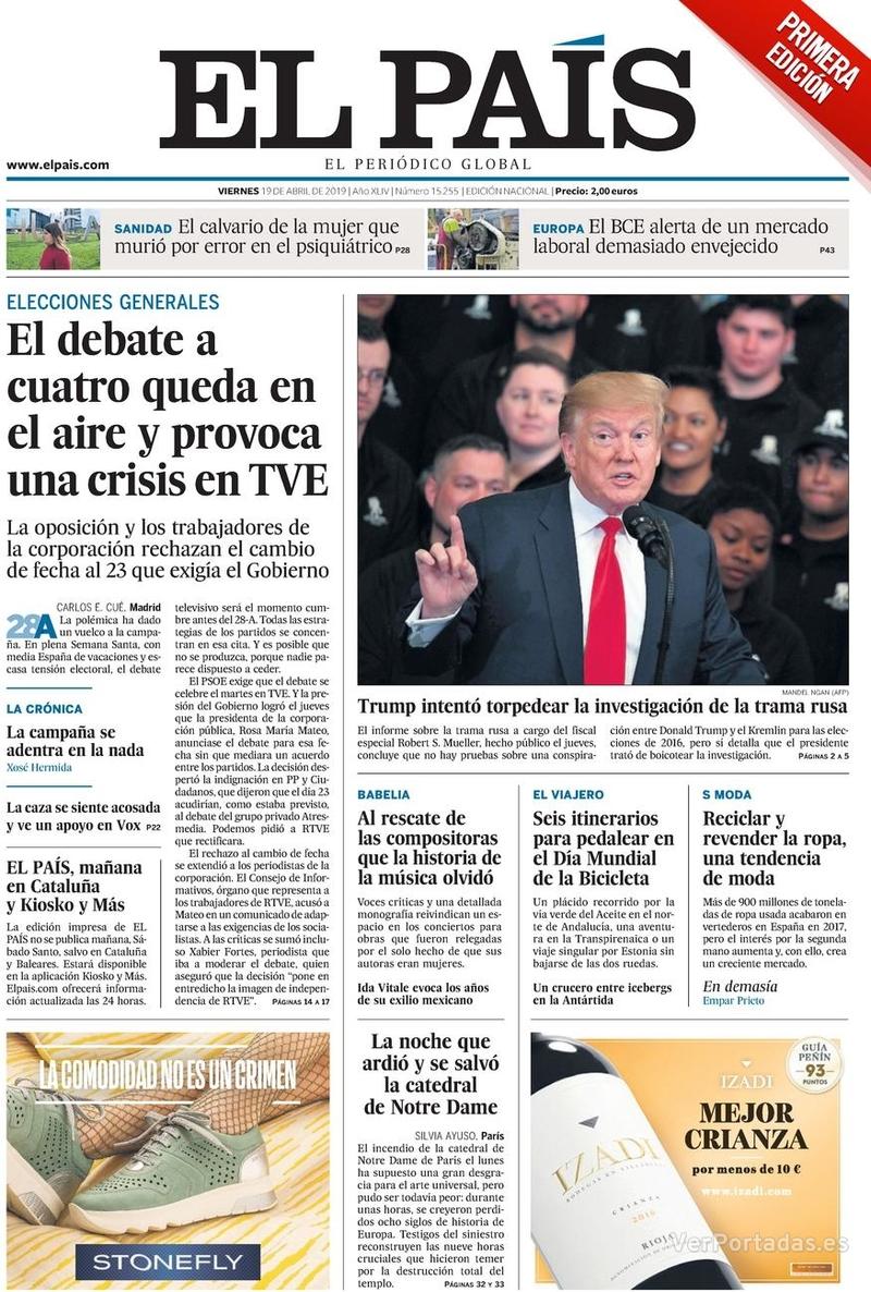 Portada El País 2019-04-20