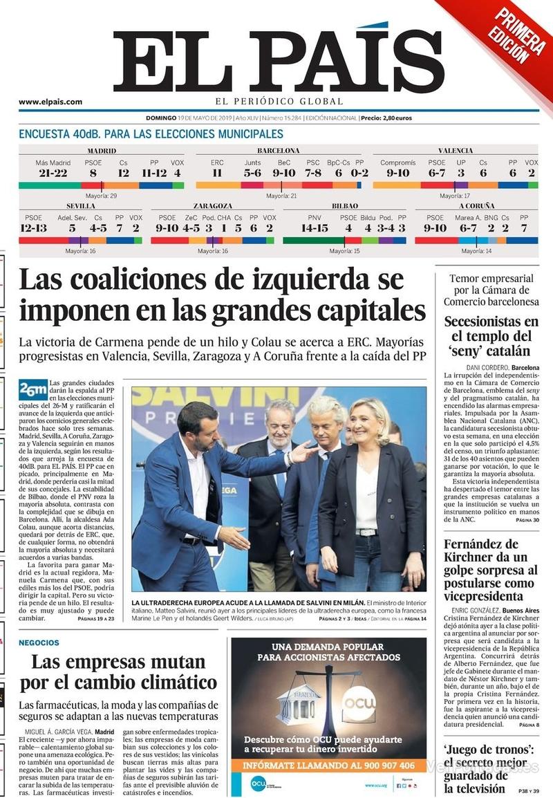 Portada El País 2019-05-20