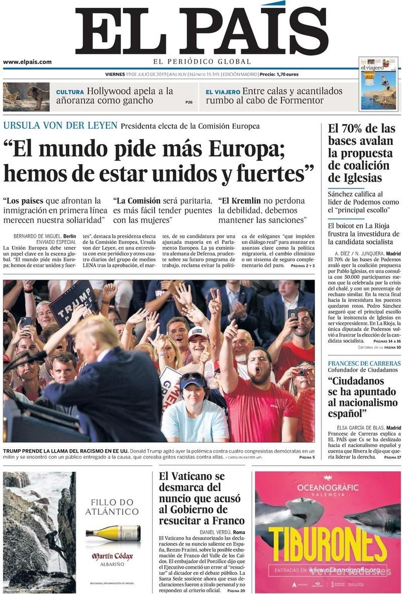 Portada El País 2019-07-20