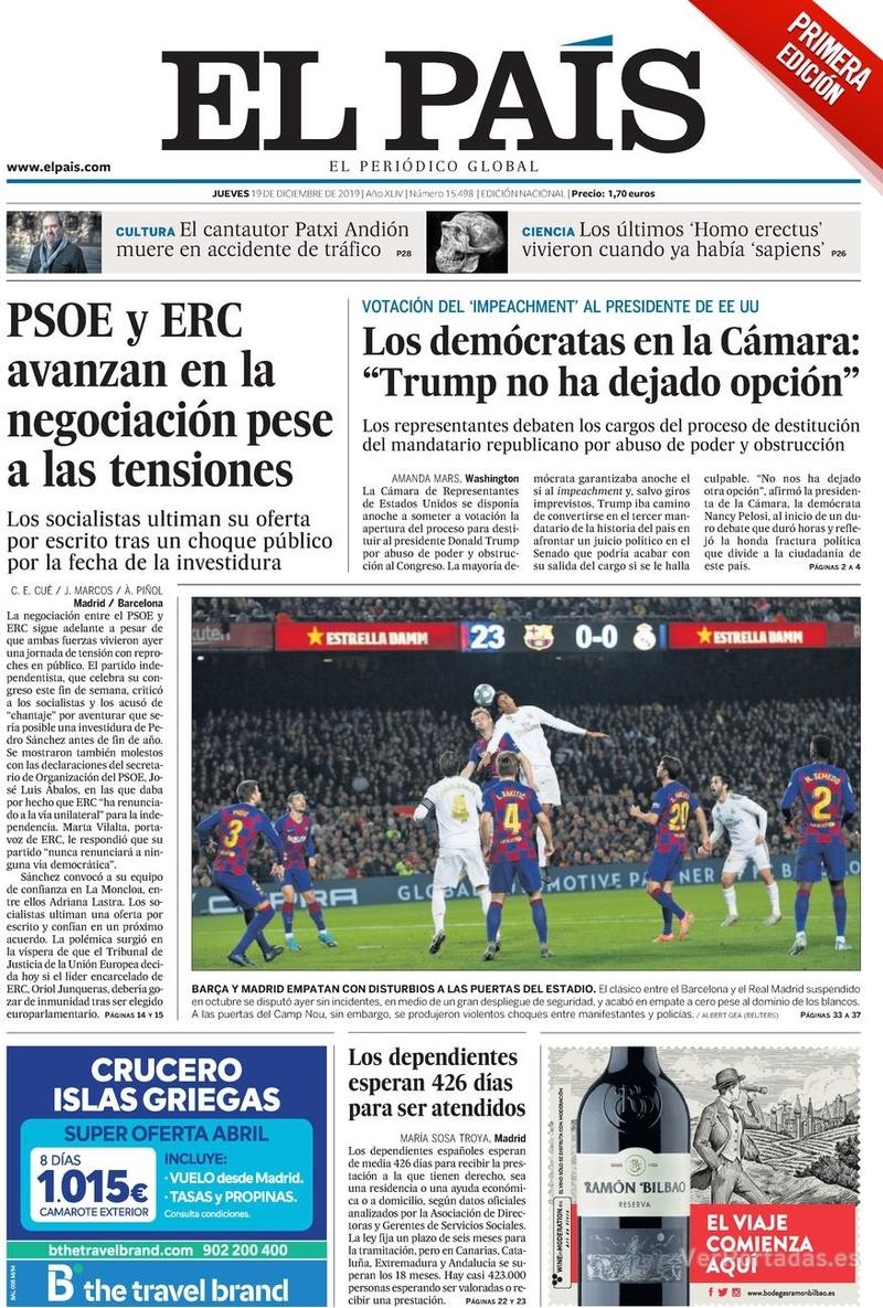 Portada El País 2019-12-20