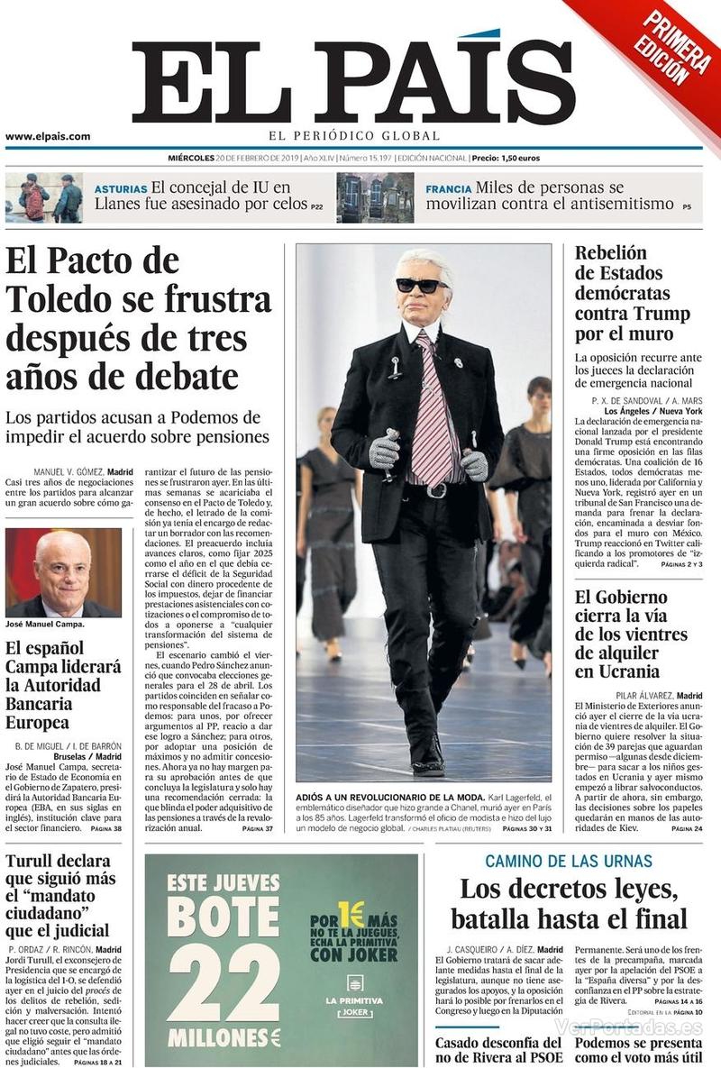 Portada El País 2019-02-21