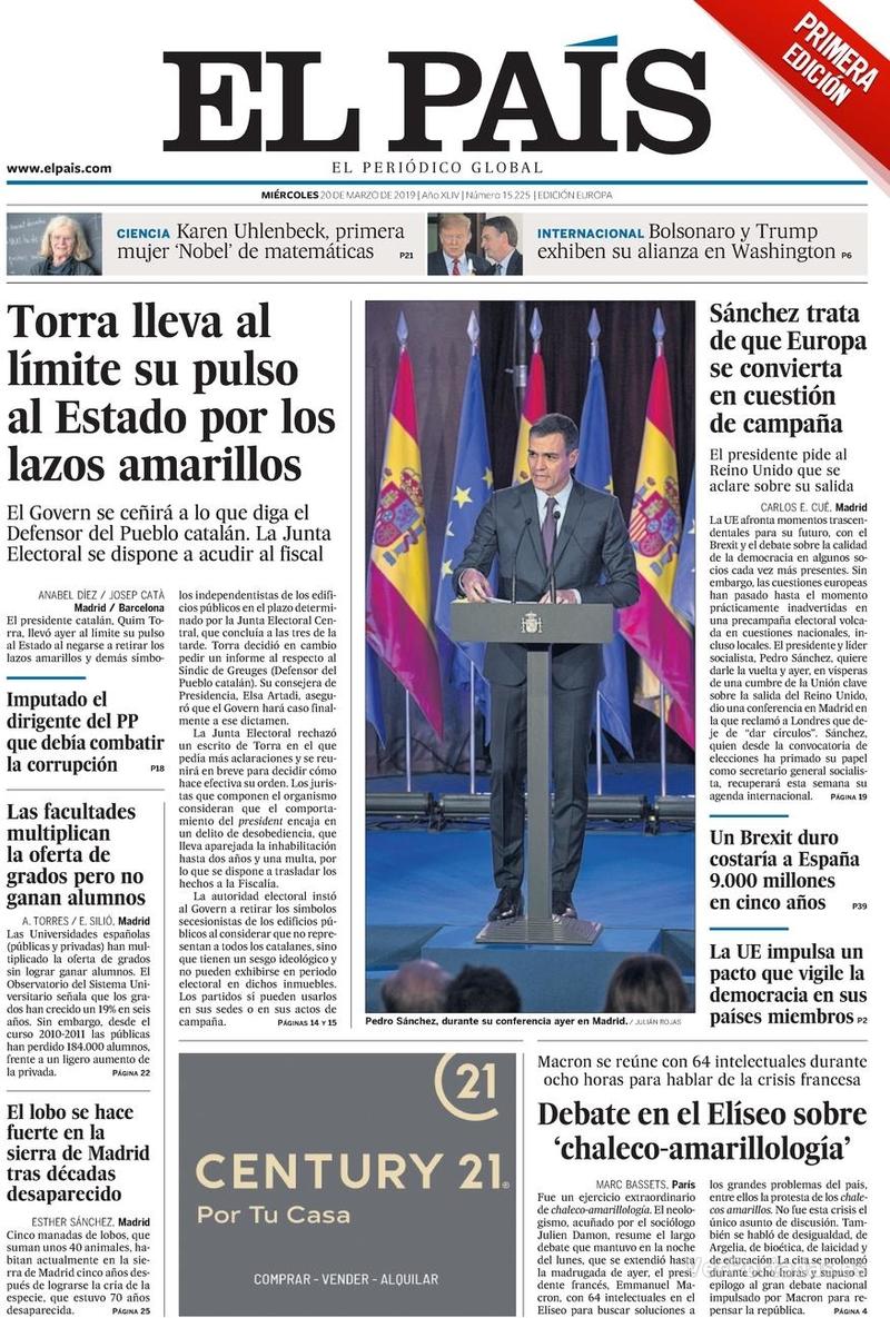 Portada El País 2019-03-21