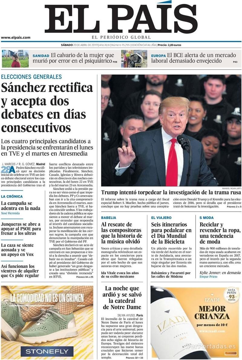 Portada El País 2019-04-21