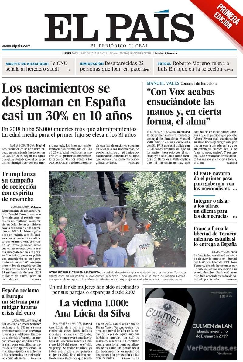 Portada El País 2019-06-21